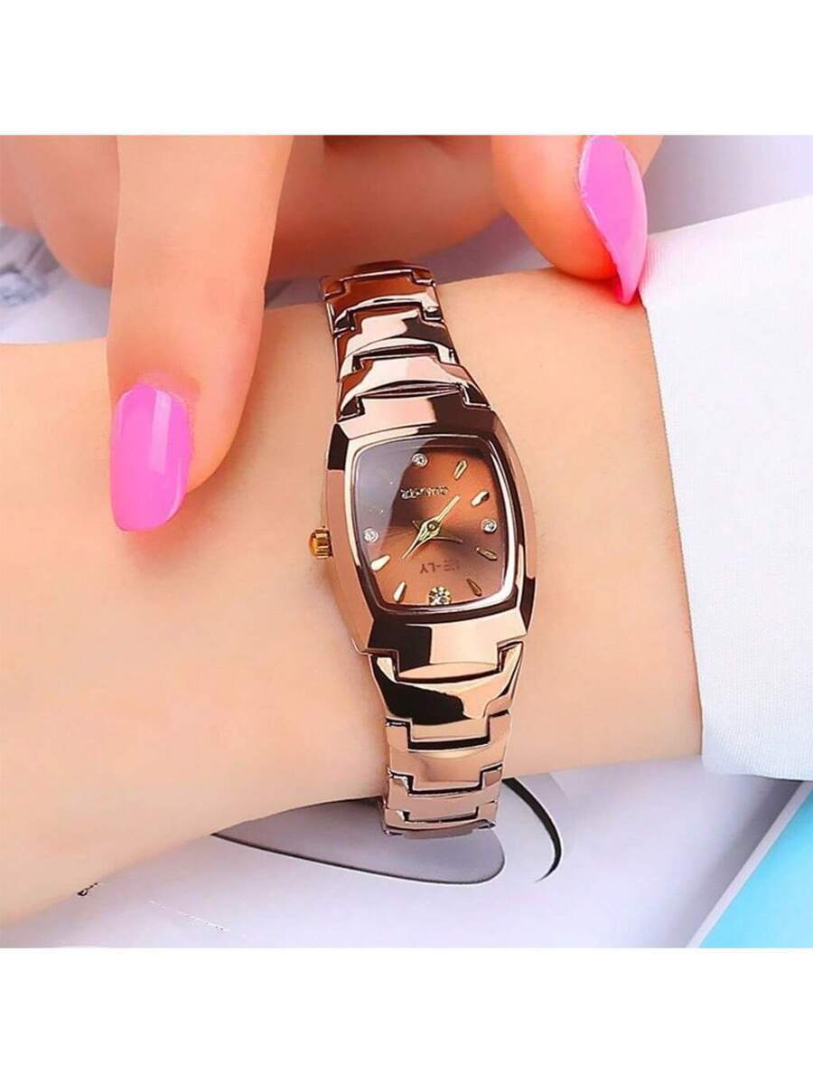 腕時計 レディース クォーツ 毎日の装飾に使えるレディース用新ファッションスチールストラップスクエアクォーツ腕時計1個拍卖