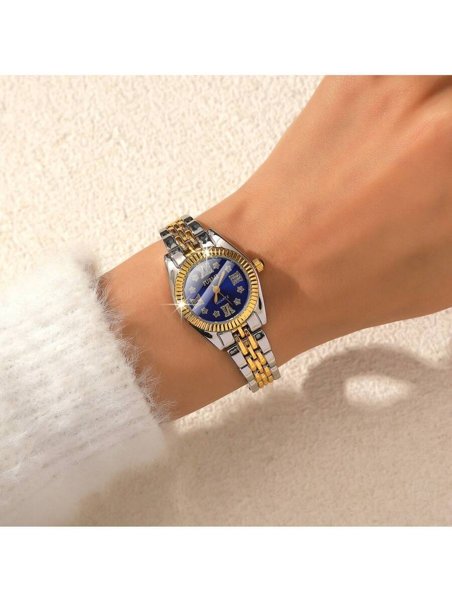 腕時計 レディース クォーツ 1個 ファッショナブルなラインストーン装飾文字盤 スチールバンド クォーツ腕時計、デイリーウェア、誕拍卖