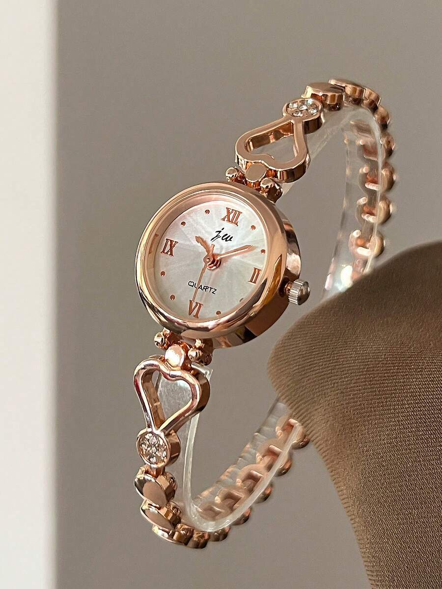 腕時計 レディース クォーツ 1個 シンプルスタイル合金レディース腕時計、繊細なラウンドダイヤル、ファッショナブルでエレガントな黒拍卖