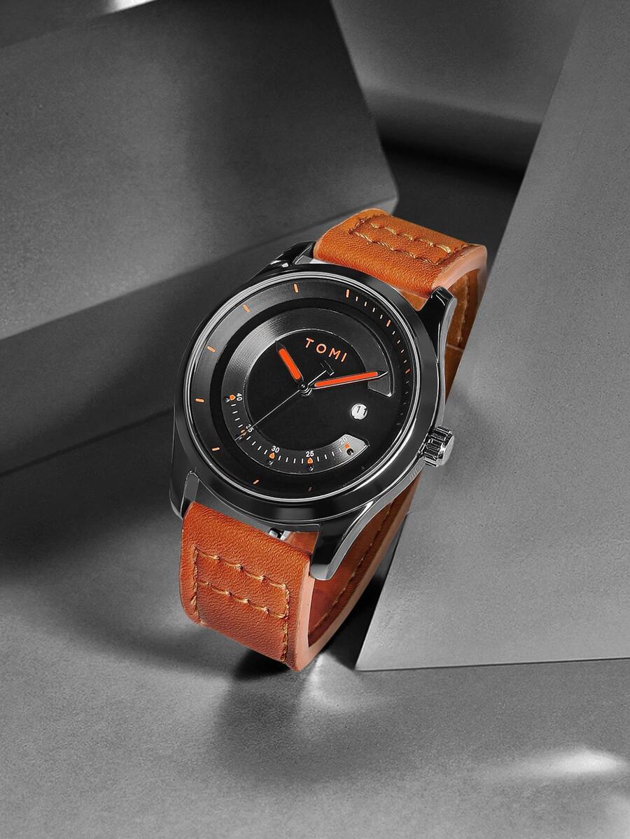 腕時計 メンズ クォーツ 1個 ミニマリストダイヤル レザーストラップ 腕時計、日常生活やハロウィン、クリスマスなどのギフトに適拍卖