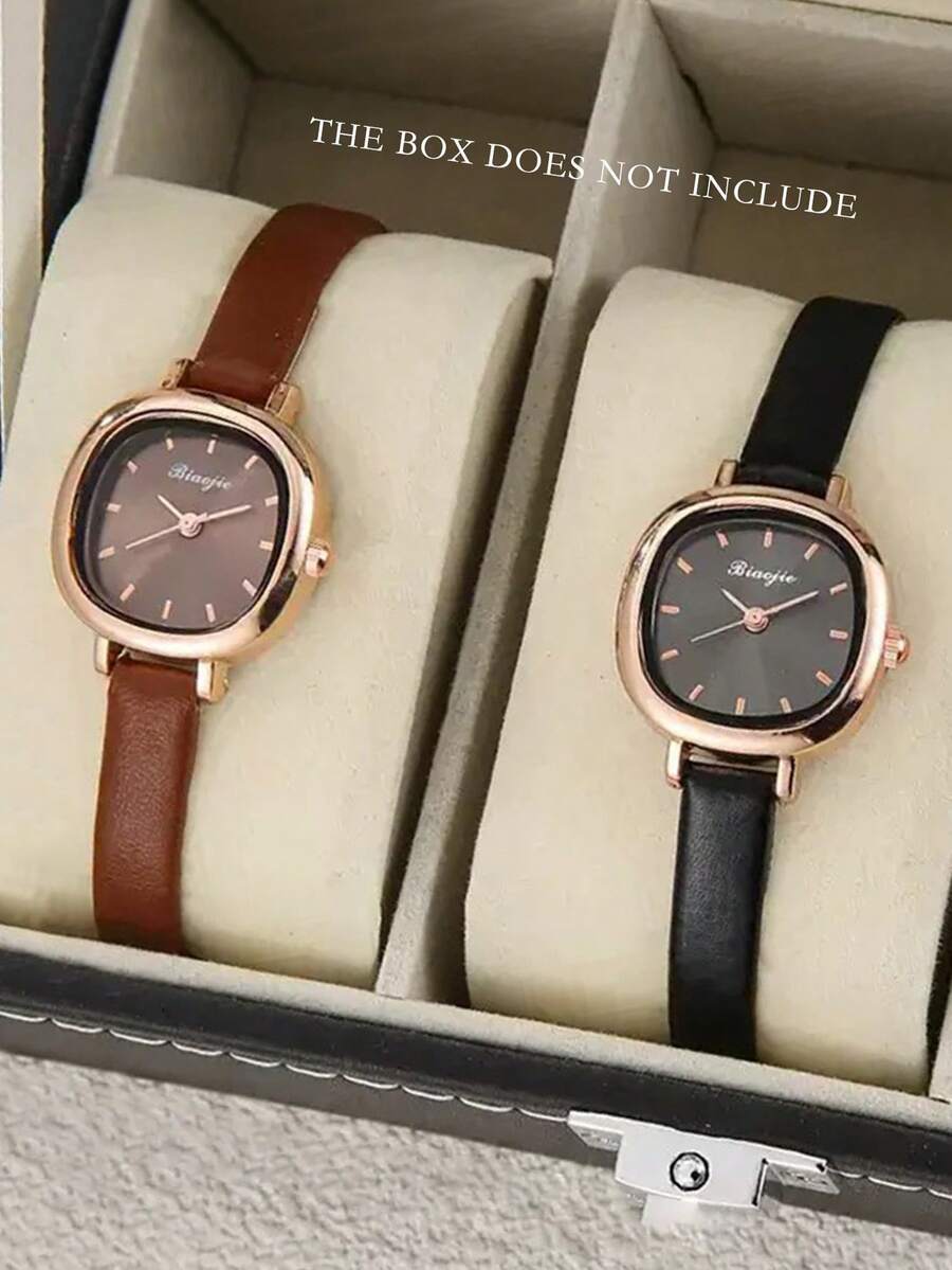 腕時計 レディース セット 2個 レディース PU ストラップ スクエアダイヤル レトロ ニッチ ラグジュアリー ファッション ク拍卖