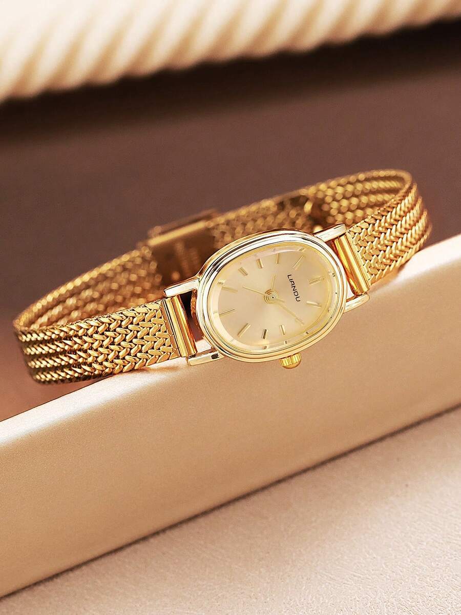 腕時計 レディース クォーツ ヴィンテージゴールドトーンレディース クォーツ腕時計 - エレガントなオーバル ステンレススチールブ拍卖