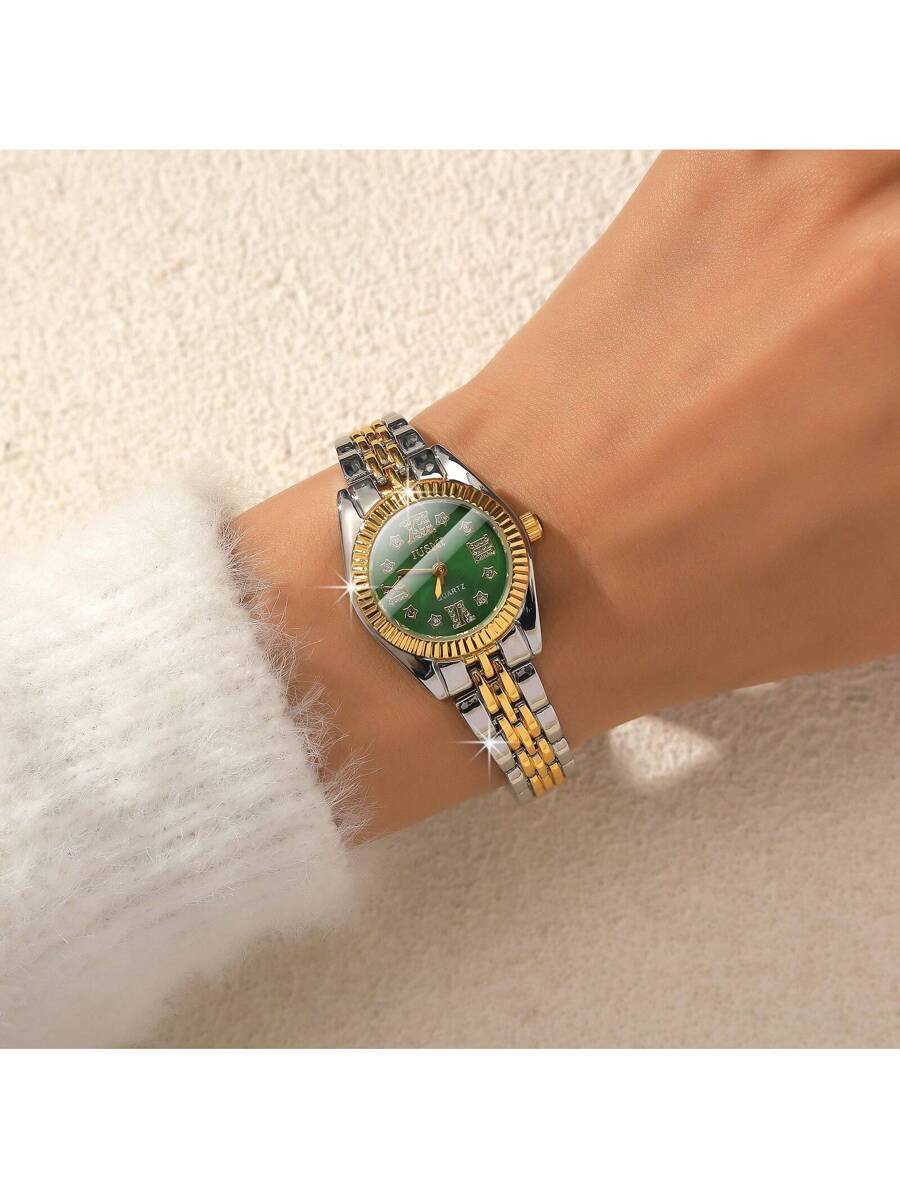 腕時計 レディース クォーツ 1個 ファッショナブルなラインストーン装飾文字盤 スチールバンド クォーツ腕時計、デイリーウェア、誕拍卖