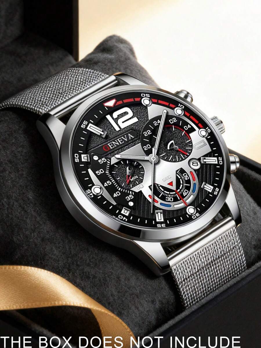 腕時計 メンズ クォーツ 1個 メンズカジュアル クォーツ腕時計、シンプルな丸型ダイヤル、メタルメッシュベルト、男性への最高の贈り拍卖