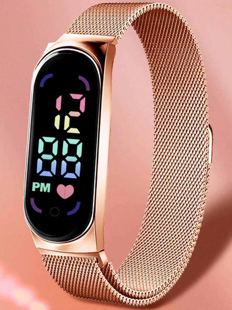 腕時計 レディース デジタル 1個 磁気ディスプレイ 電子腕時計 楕円形ポインター スポーツデジタル腕時計 メッシュステンレススチ拍卖