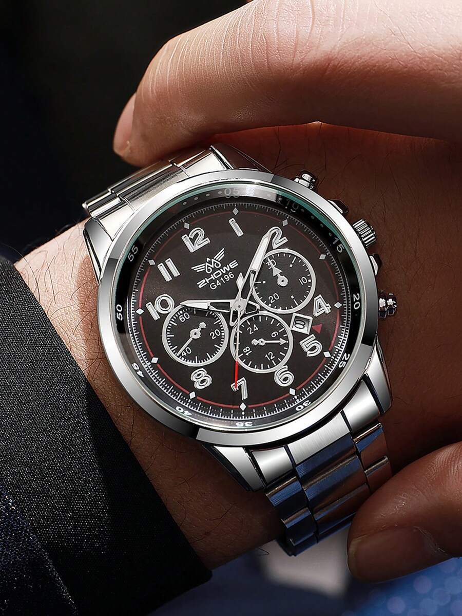 腕時計 メンズ クォーツ 1個 ヴィンテージ オイルドロップ ダイヤル カレンダー 鋼製バンド クォーツ腕時計、誕生日、記念日、ハ拍卖