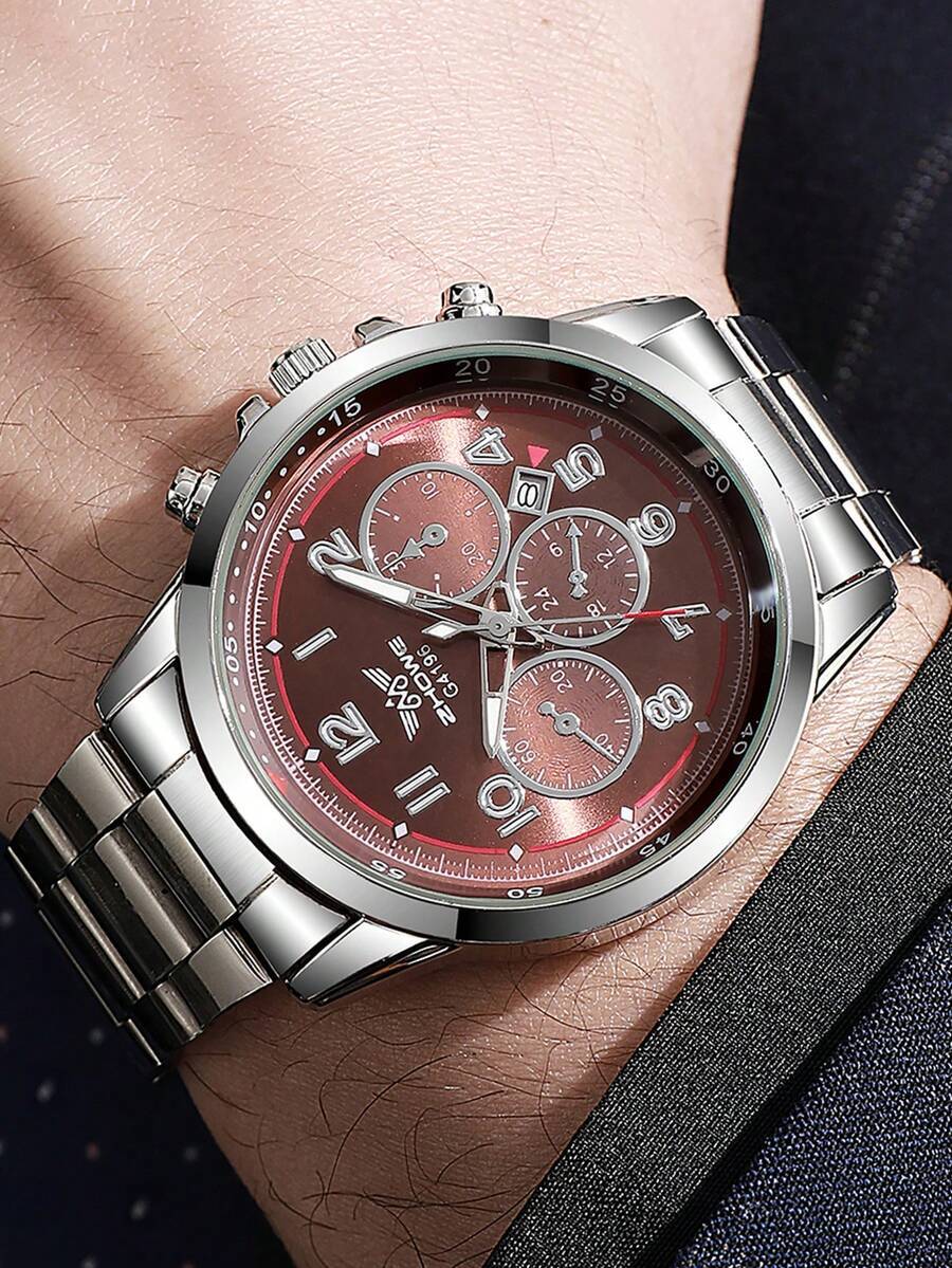 腕時計 メンズ クォーツ 1個 ヴィンテージ オイルドロップ ダイアル カレンダー 鋼製バンド クォーツ腕時計、誕生日、記念日、ハ拍卖