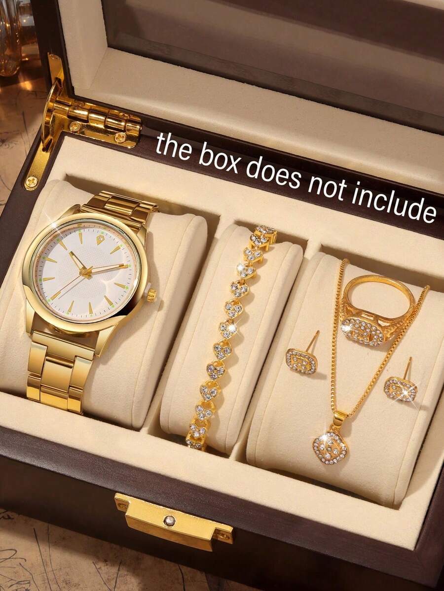 腕時計 レディース セット 6個セット 女性用クォーツ腕時計 ブレスレット、ネックレス、リング、ピアスジュエリーセット、丸型ダイヤ拍卖