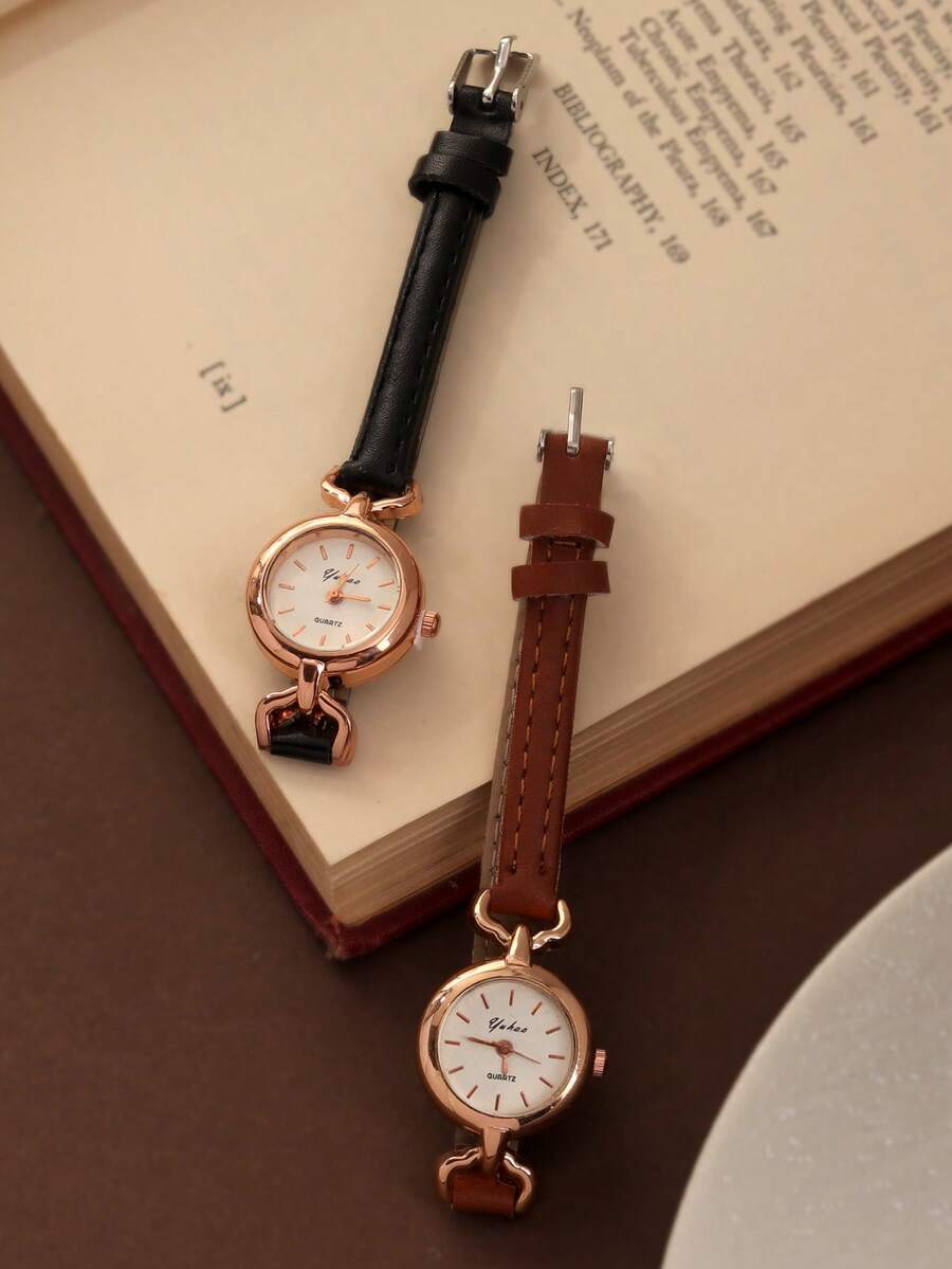 腕時計 レディース セット レトロカジュアル エレガントな女性用ベルトウォッチ 2個セット、洗練されたラウンドダイヤル、デイリーウ拍卖