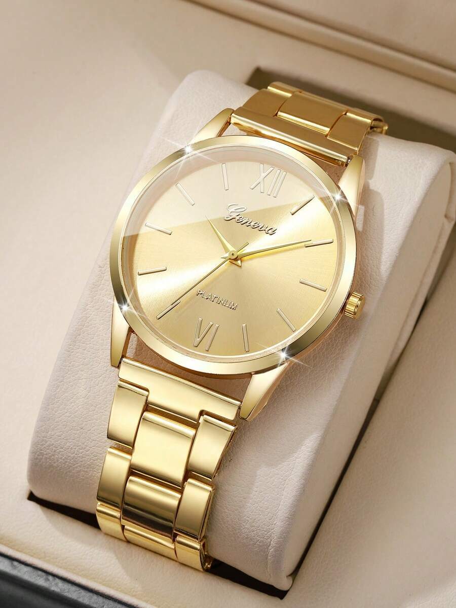 腕時計 レディース クォーツ 1個 レディースファッション ローマ数字ダイヤル クォーツ腕時計 スチールバンド、エレガントでスタイ拍卖