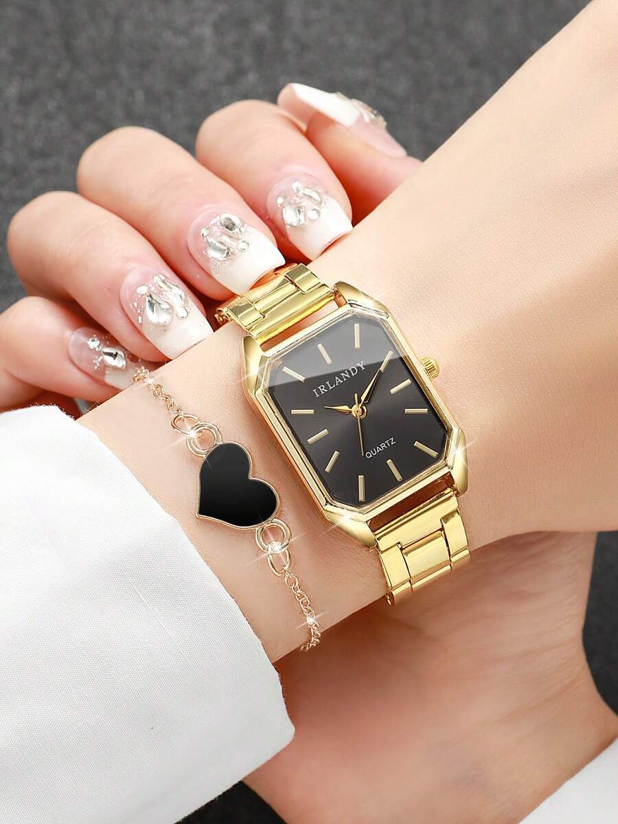 腕時計 レディース セット 2個セット レディース ファッション カジュアル スクエアダイヤル クォーツ 腕時計 スチールバンド拍卖