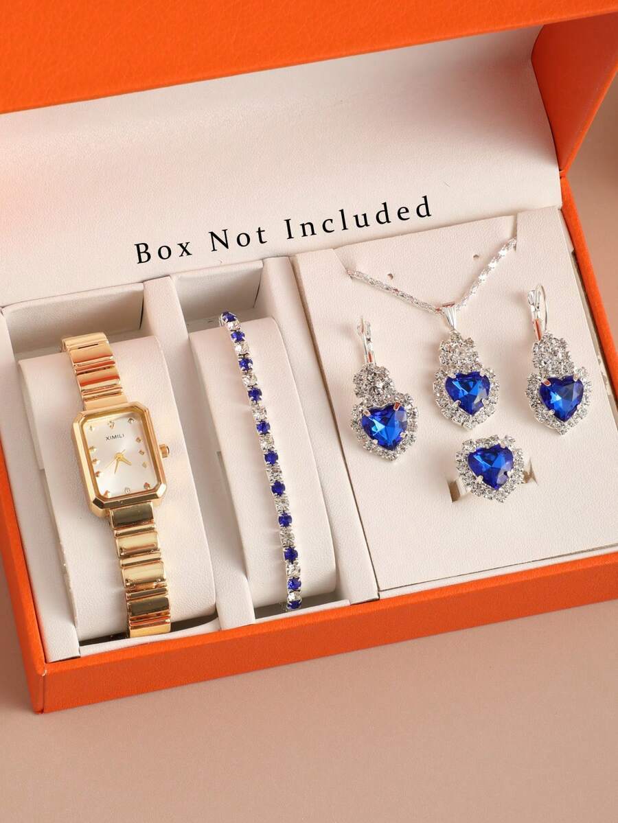 腕時計 レディース セット ファッションカジュアル クォーツ腕時計 ネックレス ブレスレット リング ピアスのジュエリーセット 6拍卖