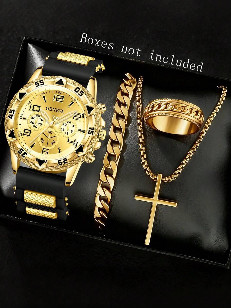 腕時計 メンズ セット メンズ シリコンストラップ カジュアルビジネス デジタル文字盤 クォーツ 腕時計 ブレスレット ヒップホッ拍卖