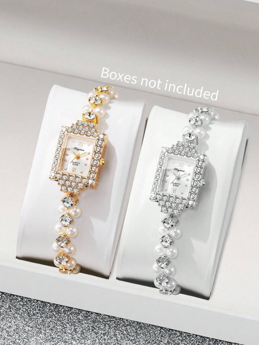 腕時計 レディース セット 2個セット レディース ギフト フォークリスタル ダイヤル ローマ数字 ファッション フォーク真珠 ク拍卖