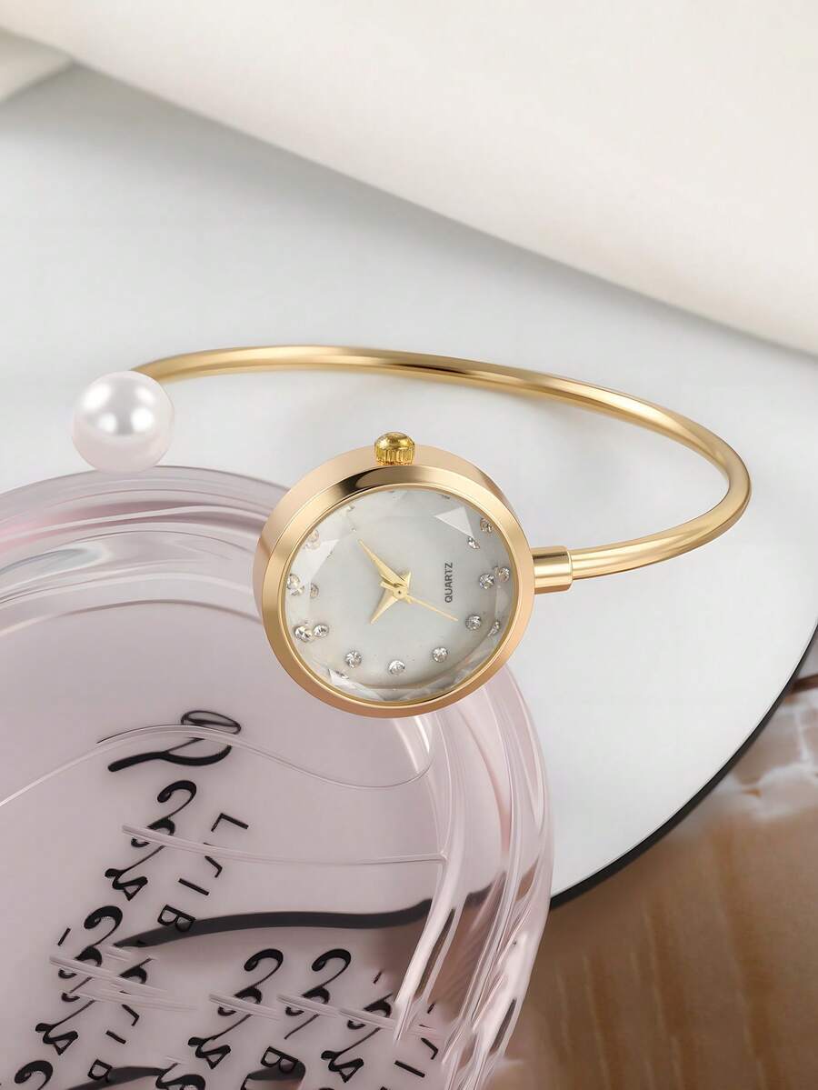腕時計 レディース クォーツ 上品なレディース腕時計、フォーパール アクセント、ダイヤモンドカット ガラス文字盤、ミニマリストクォ拍卖