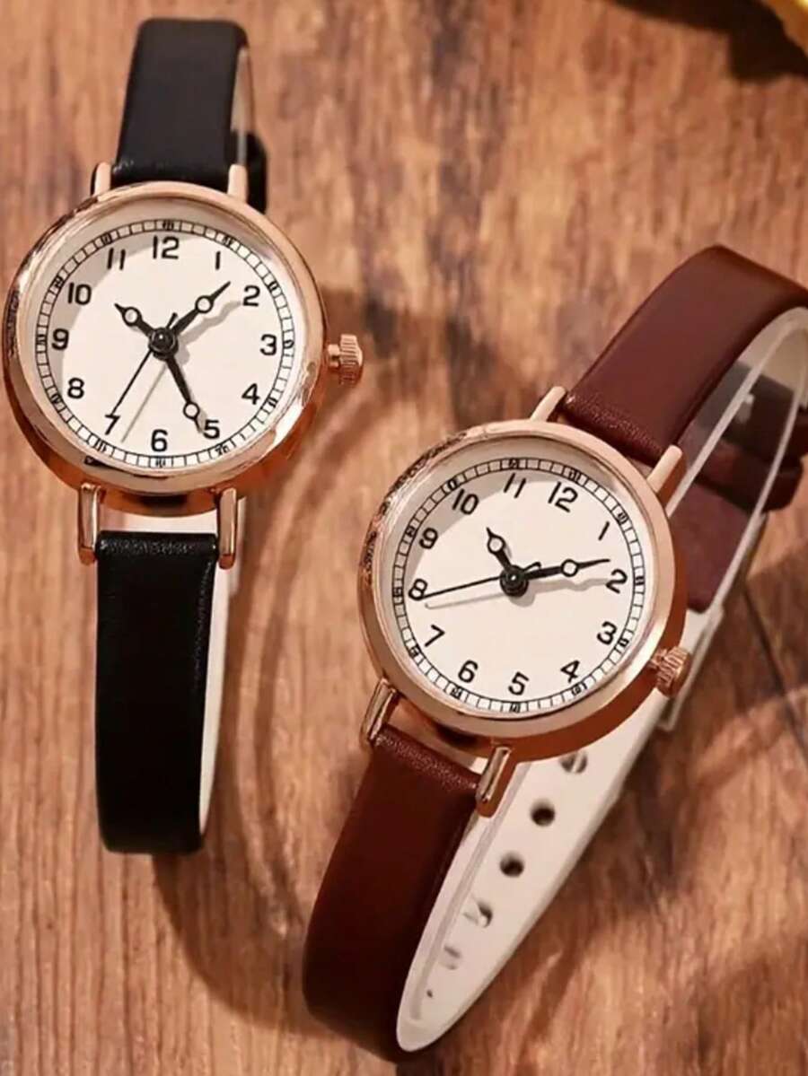 腕時計 レディース セット レトロ 女性用腕時計 2個セット、カジュアルでシンプル、クォーツ式、アラビア数字マーカー付き小さな丸型拍卖