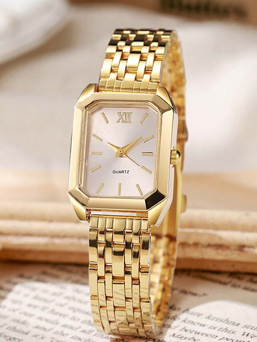 腕時計 レディース クォーツ 1個 エレガントな女性用腕時計、ユニークな四角形の文字盤、ヴィンテージのローマ数字、家族や友人へのギ拍卖