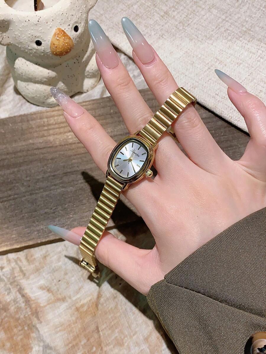 腕時計 レディース クォーツ 1個 ゴールド オーバル ダイヤル ミニマリスト ファッション ゴールド竹製腕時計、誕生日、高級エ拍卖