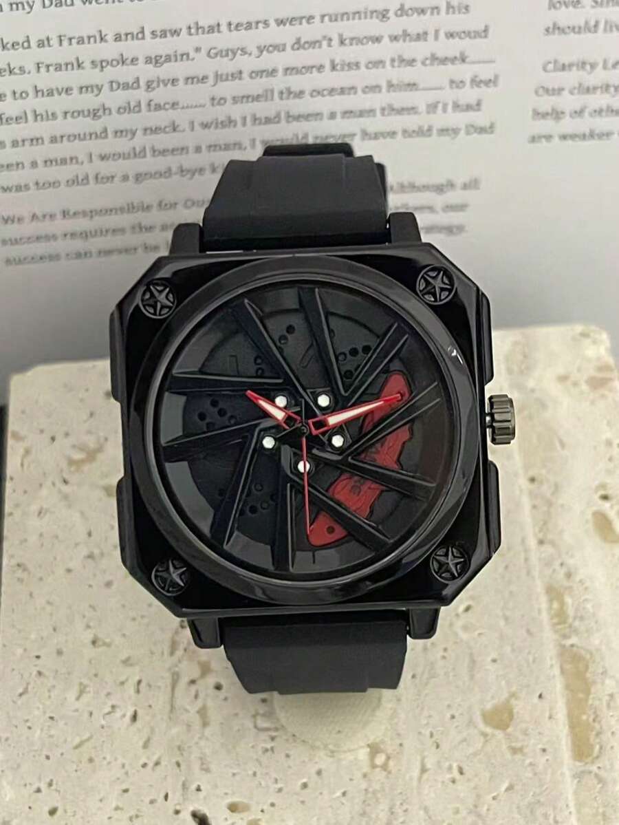 腕時計 メンズ クォーツ タイヤ柄ダイヤルの回転式メンズ腕時計、カジュアル、ビジネス、スポーツスタイルに適しています。拍卖