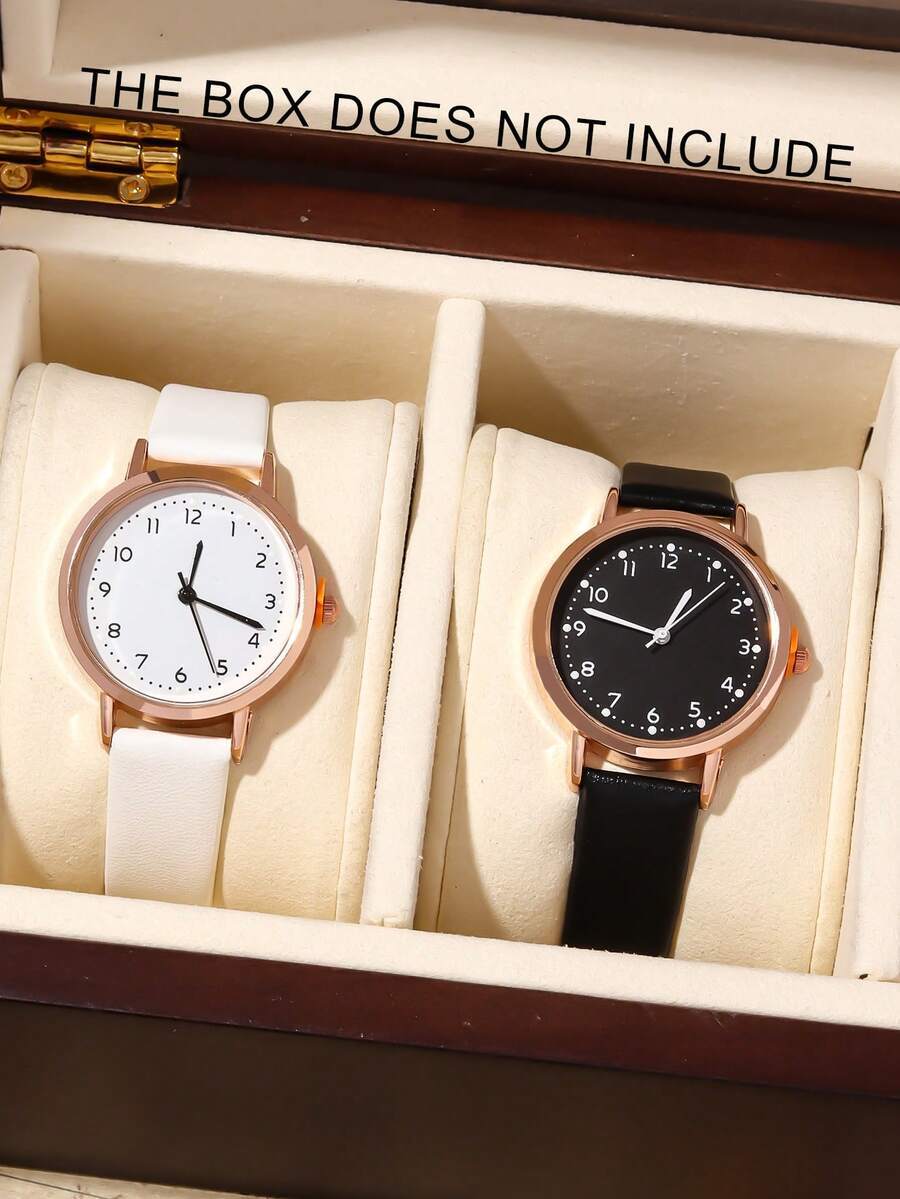 腕時計 レディース セット 2個 シンプルな女性用クォーツ腕時計、レディース腕時計、アラビア数字の丸型ダイヤル、PUレザーストラッ拍卖