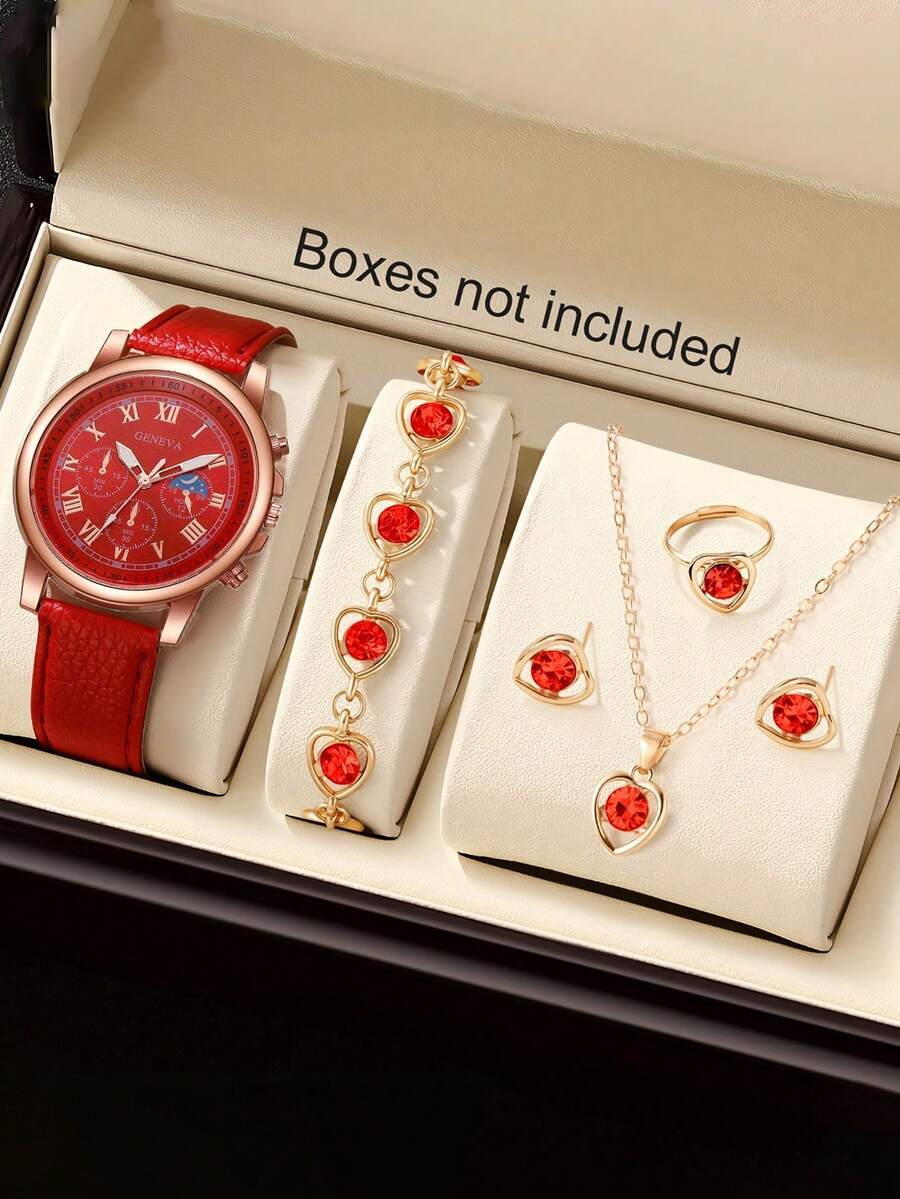 腕時計 レディース セット 6個セット エレガントクォーツ腕時計&ジュエリーセット、ファッション レディース ラウンド腕時計、ライ拍卖