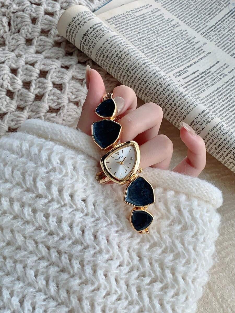 腕時計 レディース クォーツ 1個 レディース ゴールド合金 非対称ブレスレット 腕時計、ファッション アラビア数字ダイヤル、クォ拍卖