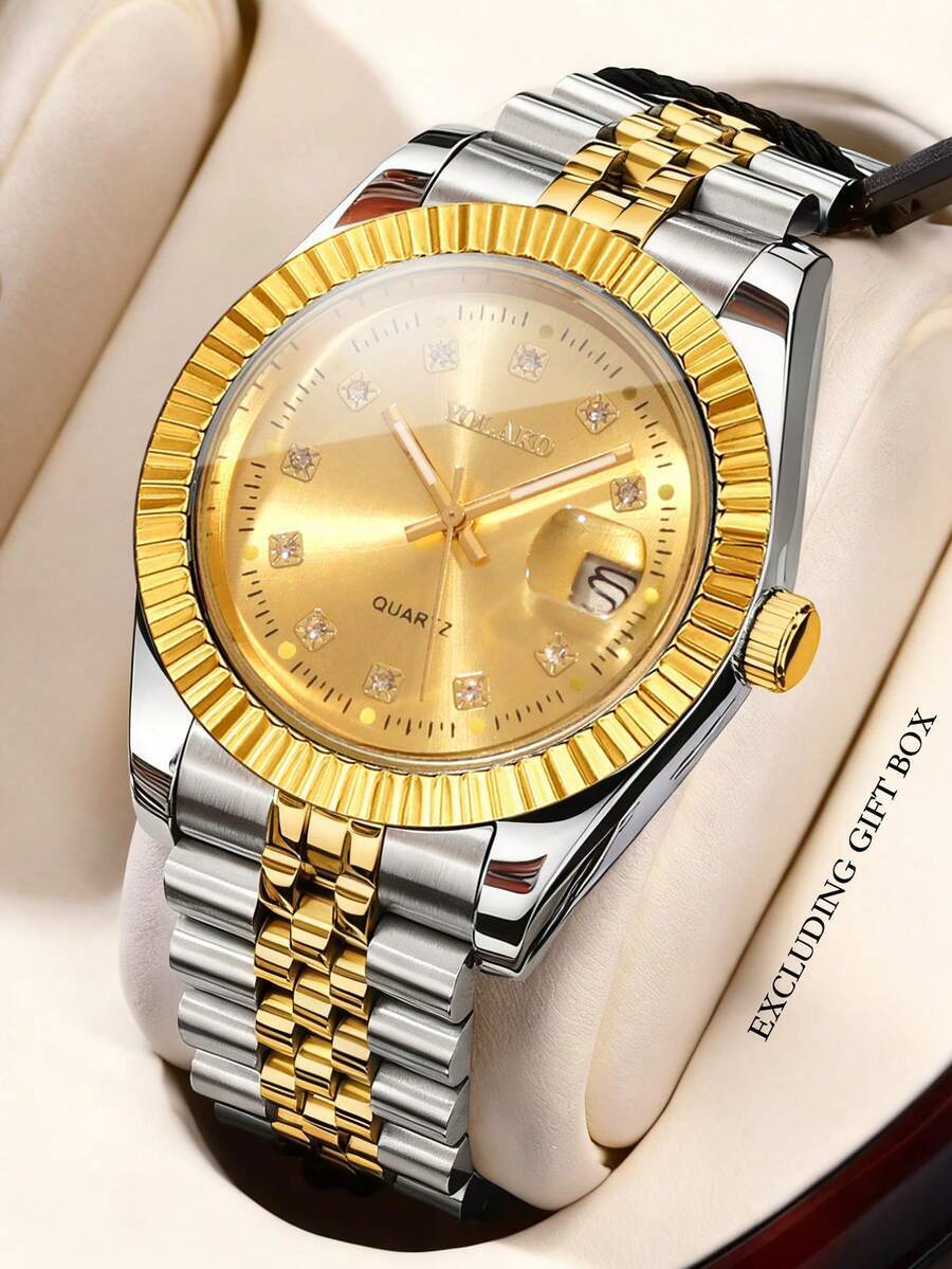 腕時計 メンズ クォーツ 1個 ファッションビジネスカジュアル メンズ腕時計、マルチファンクション ラウンド大型ダイヤル合金鋼バン拍卖