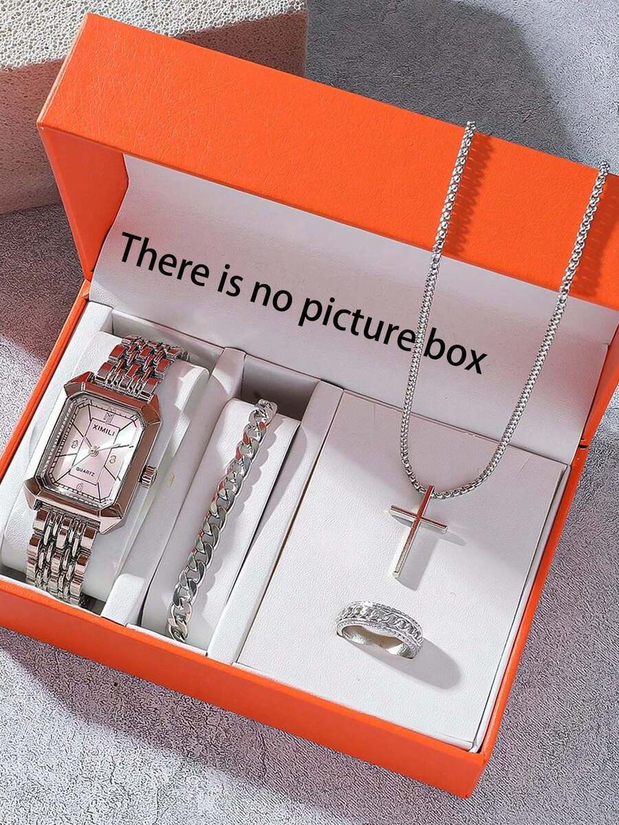 腕時計 レディース セット 4個セット ファッション多機能 レディース スクエア アラビア数字ダイヤル ポインター クォーツ スチ拍卖