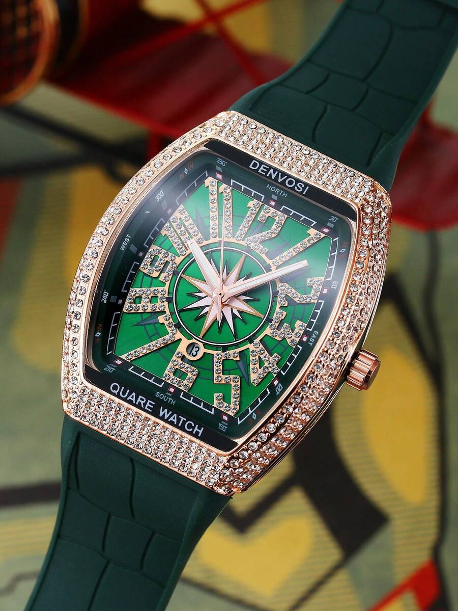 腕時計 メンズ クォーツ 1個 メンズ高級星空デザイン バレル型 シリコンストラップ付き腕時計拍卖