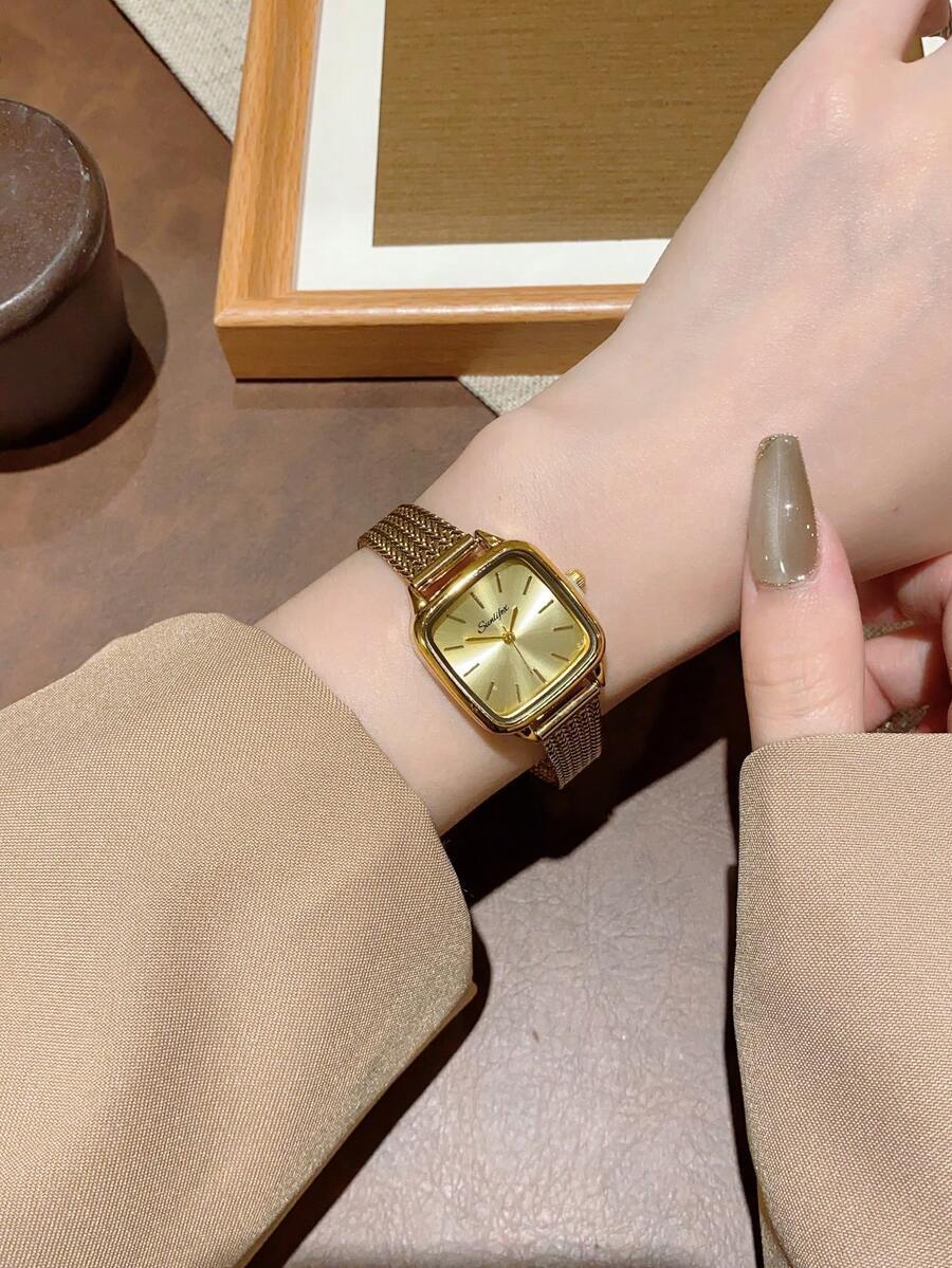 腕時計 レディース クォーツ 1個 小型 上品で優雅なファッショナブルな個性的な高級レディース腕時計、超薄型スクエア ミニマリス拍卖