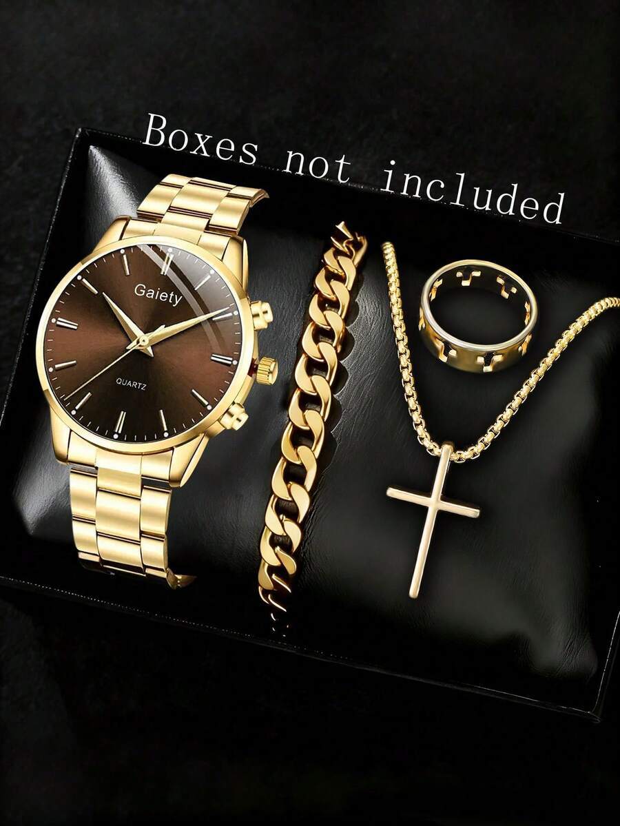 腕時計 メンズ セット 4個セット ゴールドファッション メンズ腕時計 ビジネス シンプルスタイル ラウンドダイヤル クォーツ腕時拍卖