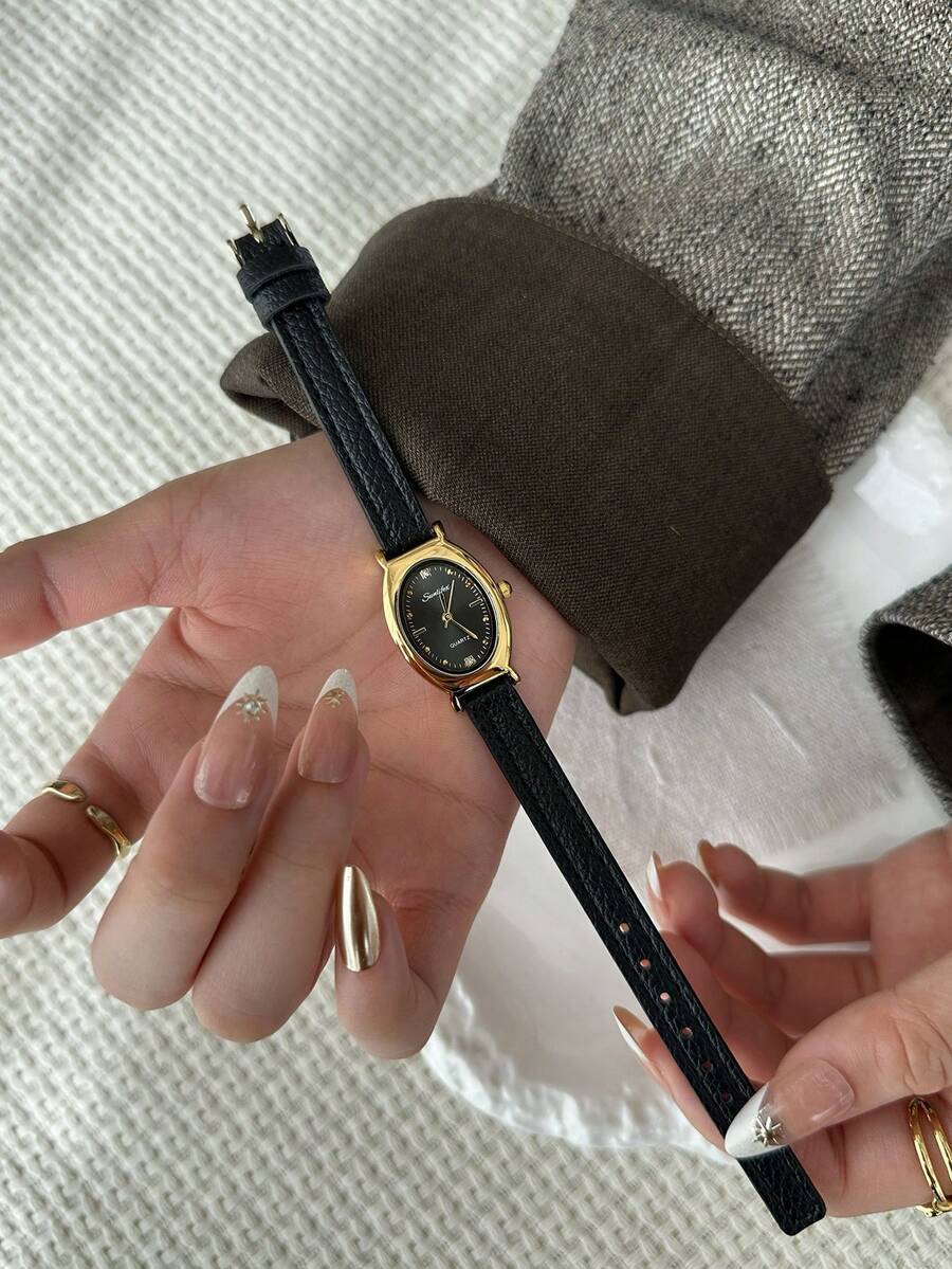 腕時計 レディース クォーツ 1個 レディース レトロ ブラック/ブラウン ミニマリストスタイル バースケール クォーツ レザーベ拍卖