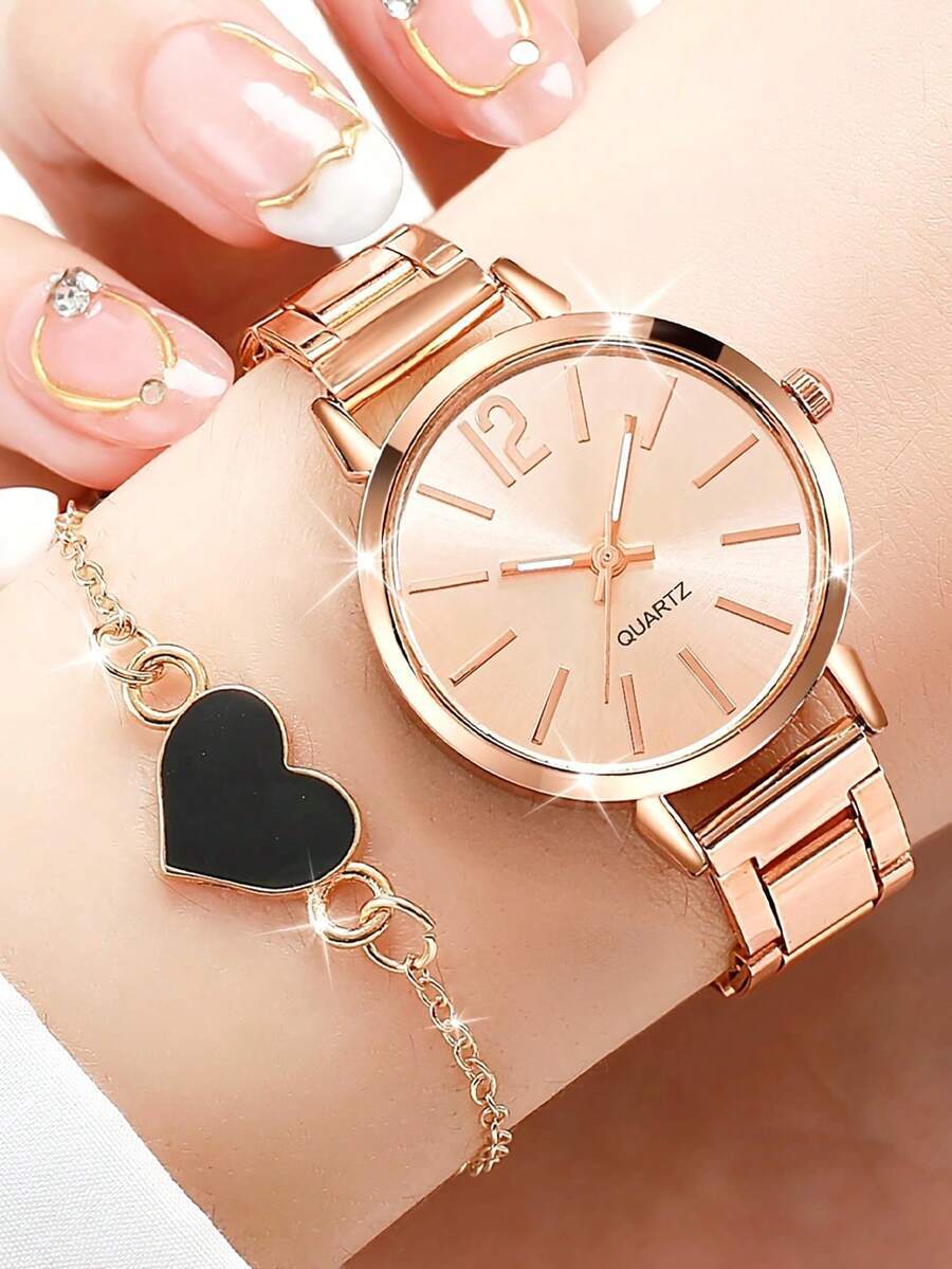腕時計 レディース セット 2個セット レディース ステンレススチールバンド ファッションカジュアル デジタル文字盤 クォーツ腕時拍卖