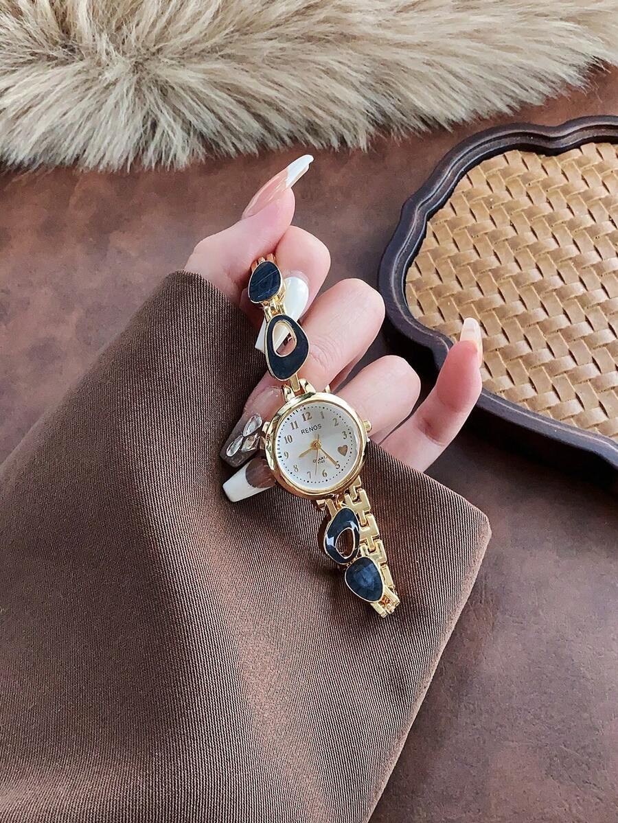 腕時計 レディース クォーツ 1個 レディース ゴールド合金 非対称ブレスレット 腕時計、ファッション アラビア数字ダイヤル、クォ拍卖