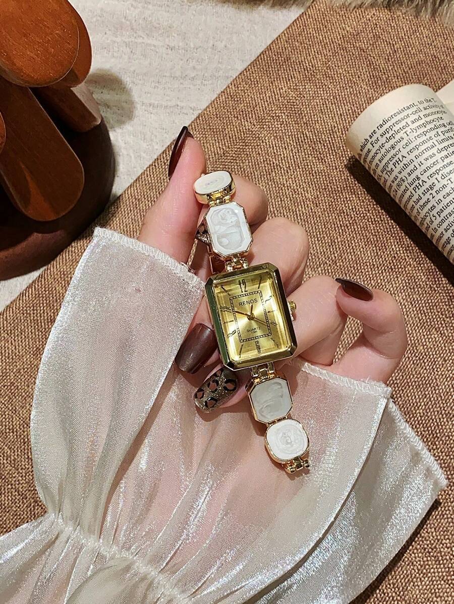 腕時計 レディース クォーツ 1個 レディース ゴールド合金 非対称デザイン ブレスレット 腕時計、ファッション アラビア数字ダイ拍卖
