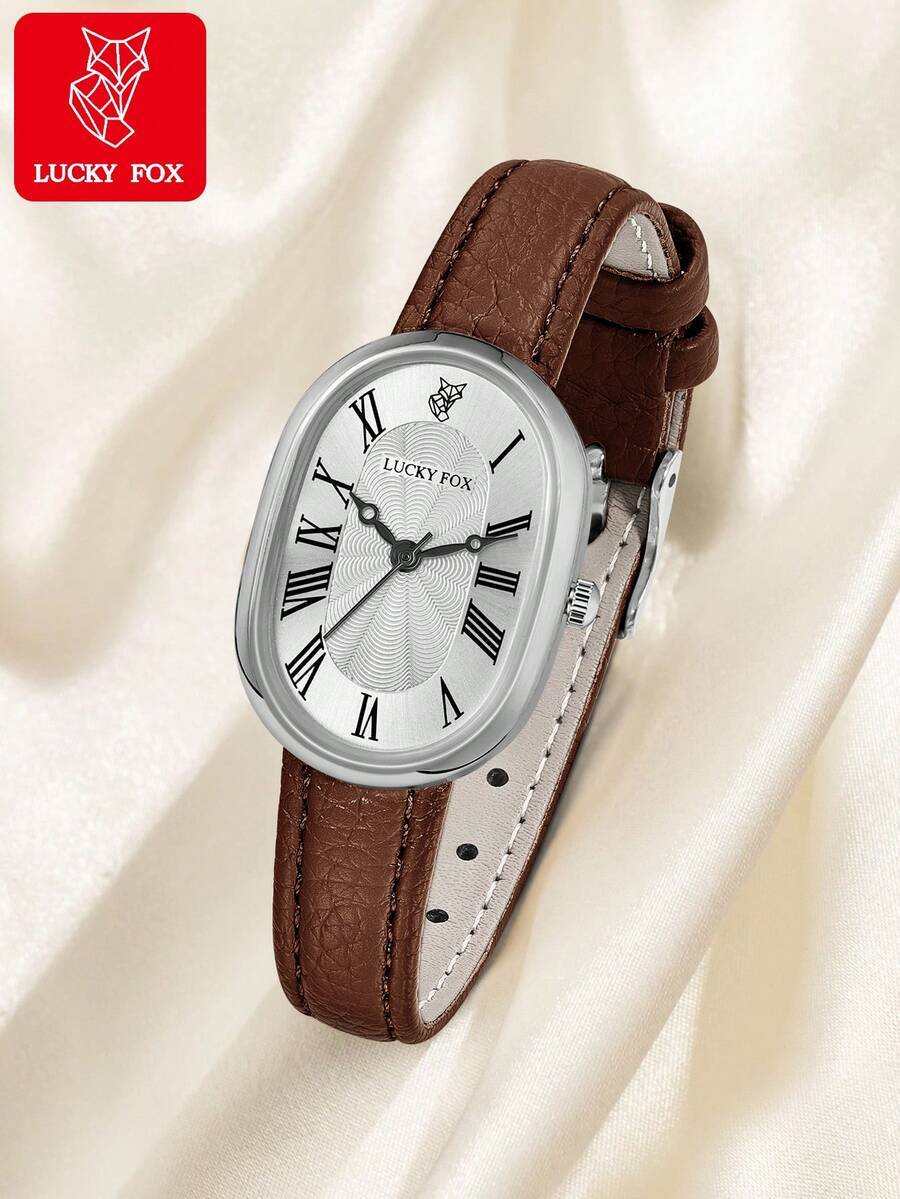腕時計 レディース クォーツ 1個 レディース ヴィンテージ エレガント オーバル ローマ数字 クォーツ 腕時計 フォーク レザ拍卖