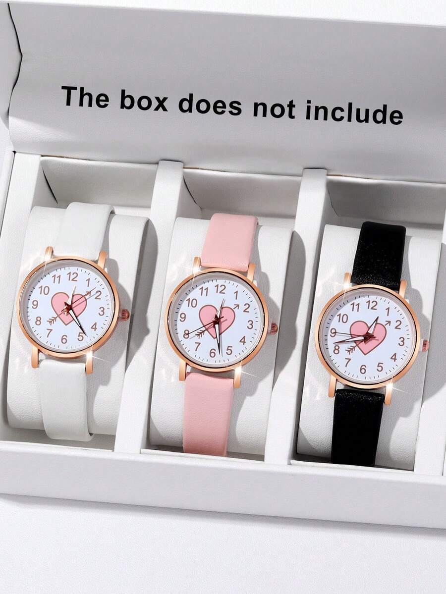 腕時計 レディース セット 3個セット ミニマリスト カジュアル レディース クォーツ腕時計、レディース スウィートハート型ウォッ拍卖