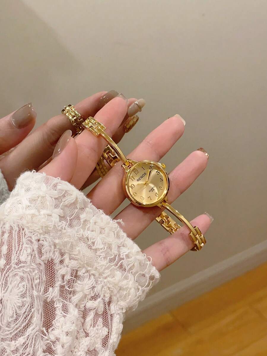 腕時計 レディース クォーツ 1個 新作 ヴィンテージゴールド レディース腕時計、クラシックかわいい楕円形レディースブレスレット腕拍卖