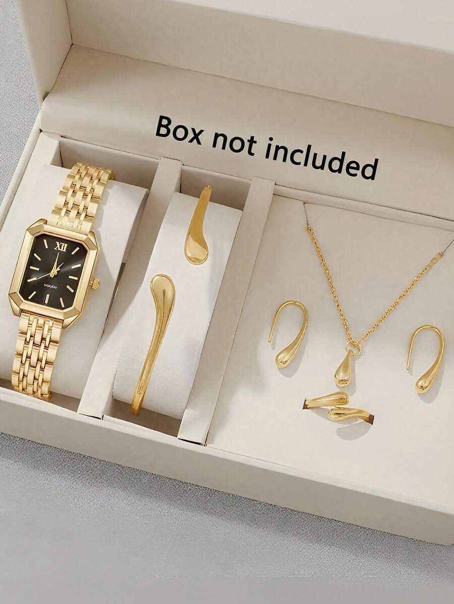 腕時計 レディース セット 女性用 ゴールド スチールバー カジュアル エレガント 気品あるスケール小さな正方形ダイヤル クォーツ拍卖