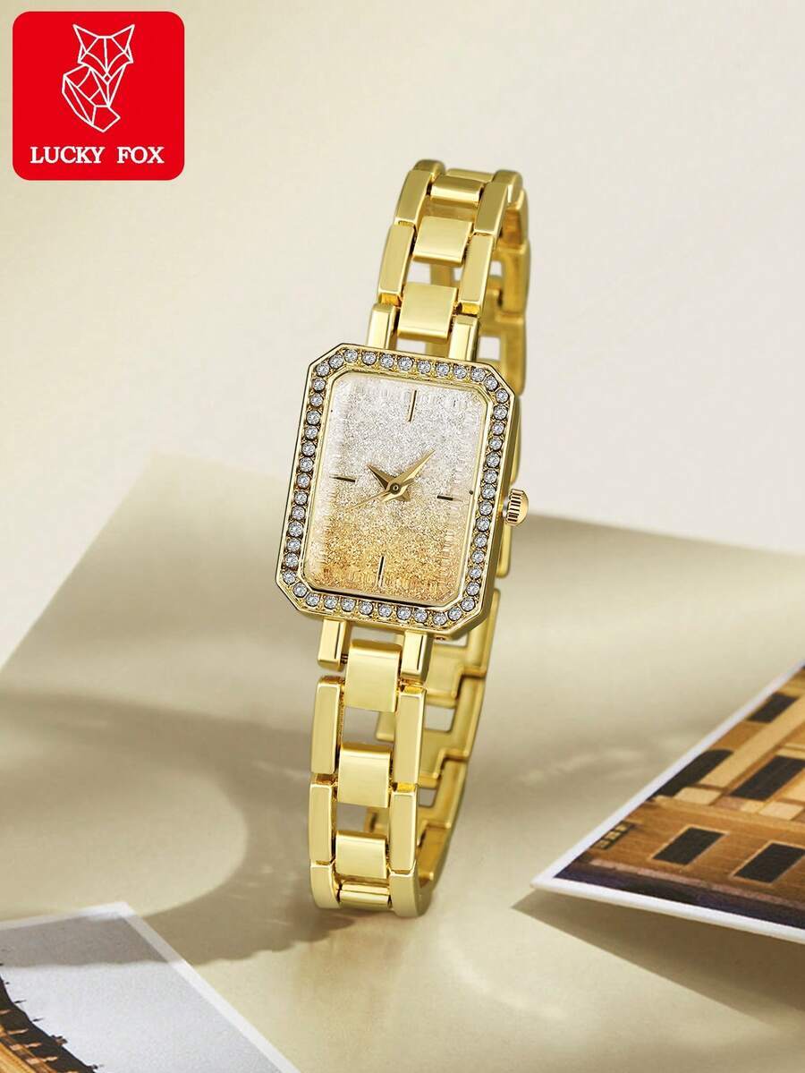 腕時計 レディース クォーツ 1個 レディース スクエア ラインストーン グラデーション ダイヤル クォーツ 腕時計、エレガント拍卖