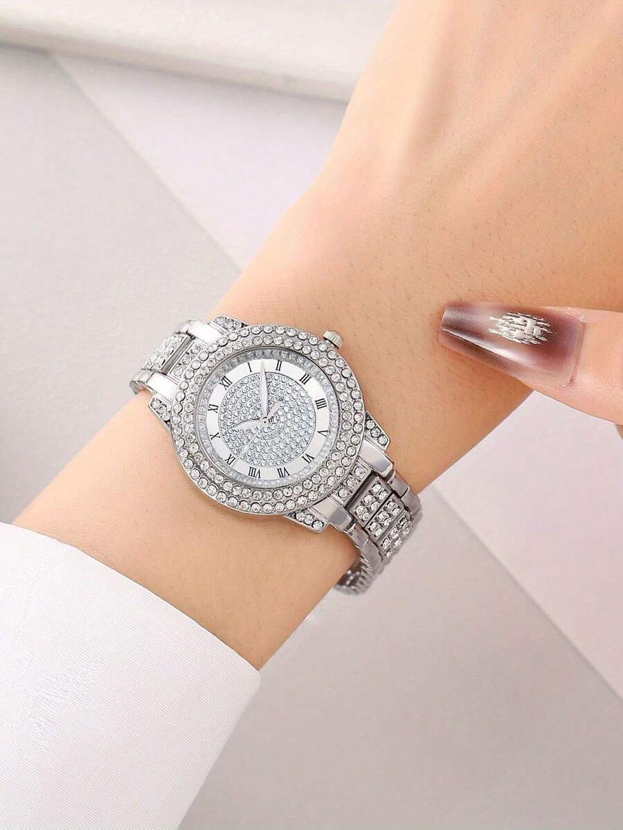 腕時計 レディース クォーツ 女性用シルバーストラップ ダイヤモンドアクセント腕時計 - シルバーケース、ローマ数字の白文字盤、ク拍卖