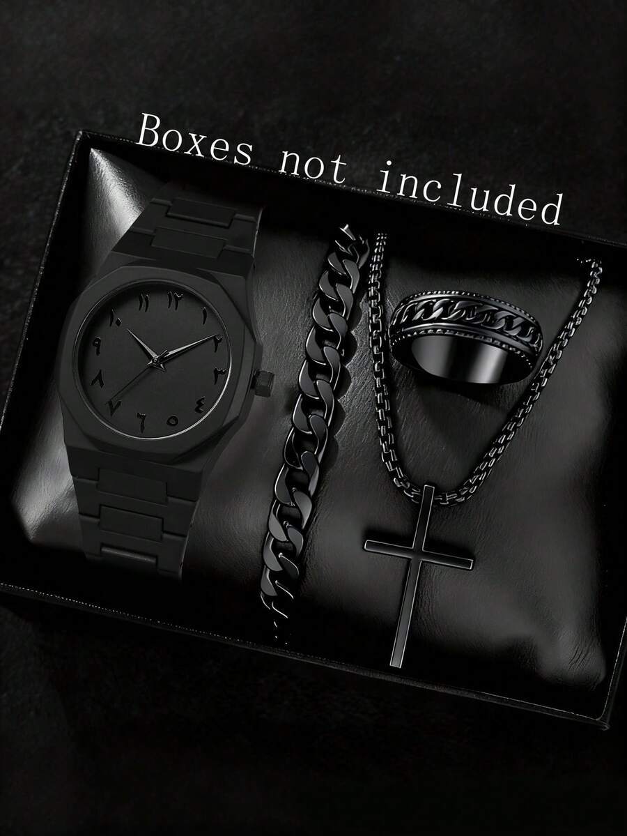 腕時計 メンズ セット ビジネス シンプル ファッション クォーツ 腕時計 ブレスレット ネックレス リング セット 4点 デイリ拍卖