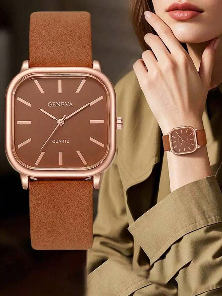 腕時計 レディース クォーツ 1個 ユニセックス 正方形シェル PUベルト ファッションビジネス クォーツ 腕時計 メンズ レディ拍卖