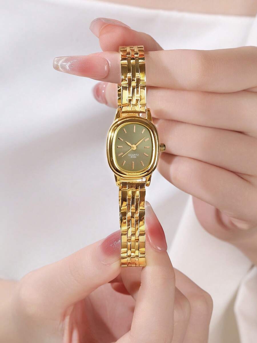 腕時計 レディース クォーツ 1個 レトロ風カジュアルファッション ミニオーバル レディース クォーツ 腕時計、グリーンダイヤル拍卖