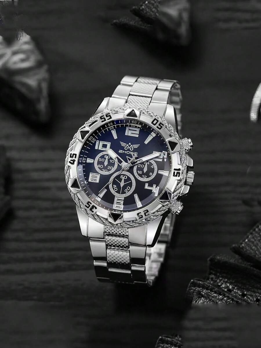 腕時計 メンズ クォーツ 1個 クラシック大型ダイヤル ビジネスファッション スチールバンド メンズ腕時計拍卖