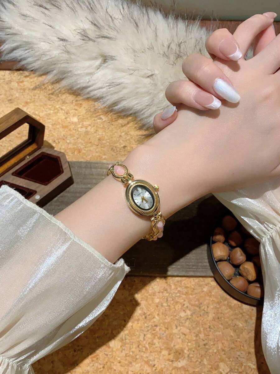 腕時計 レディース クォーツ 1個 新作 ヴィンテージ オーバル カラフルストーン レインボー ラグジュアリー レディース腕時計、拍卖