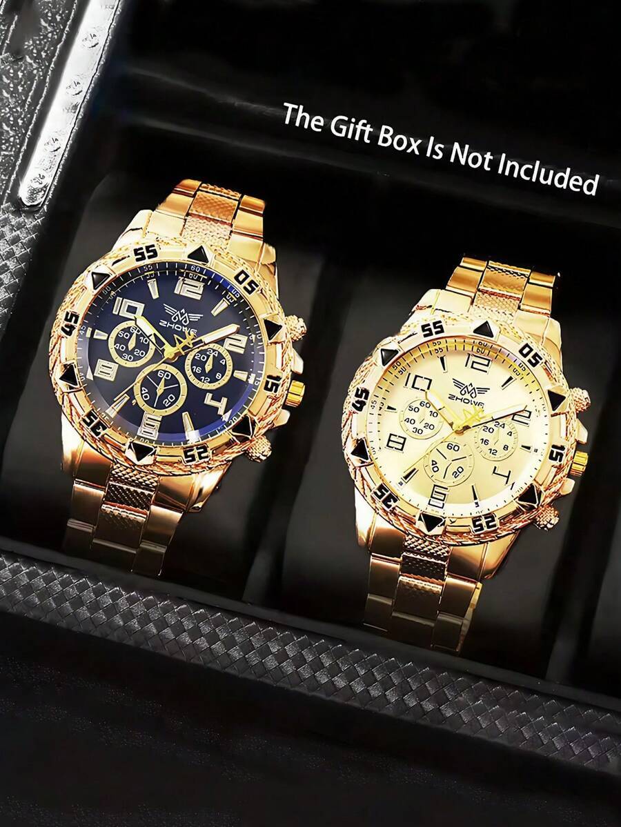 腕時計 メンズ クォーツ メンズ腕時計 2個セット、スチールバンド クォーツ時計、デジタルスケール 3眼ウォッチ、ビジネスワークや拍卖