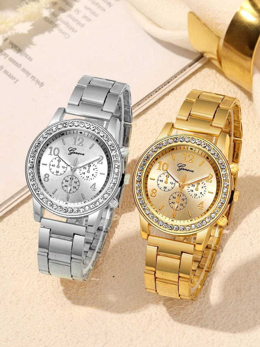 腕時計 レディース セット ファッショナブルでシンプルな女性用カップルウォッチ2個セット、多用途なラウンドデジタルダイヤル合金鋼ス拍卖