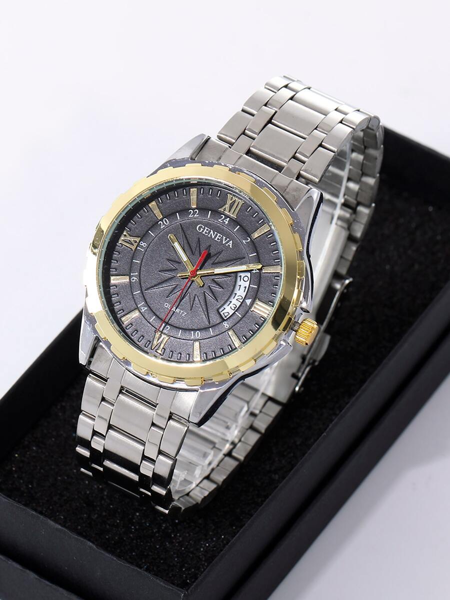 腕時計 メンズ クォーツ 1個 ファッショナブルな高級ステンレススチール メンズビジネスカレンダー クォーツ腕時計、カジュアルでバ拍卖