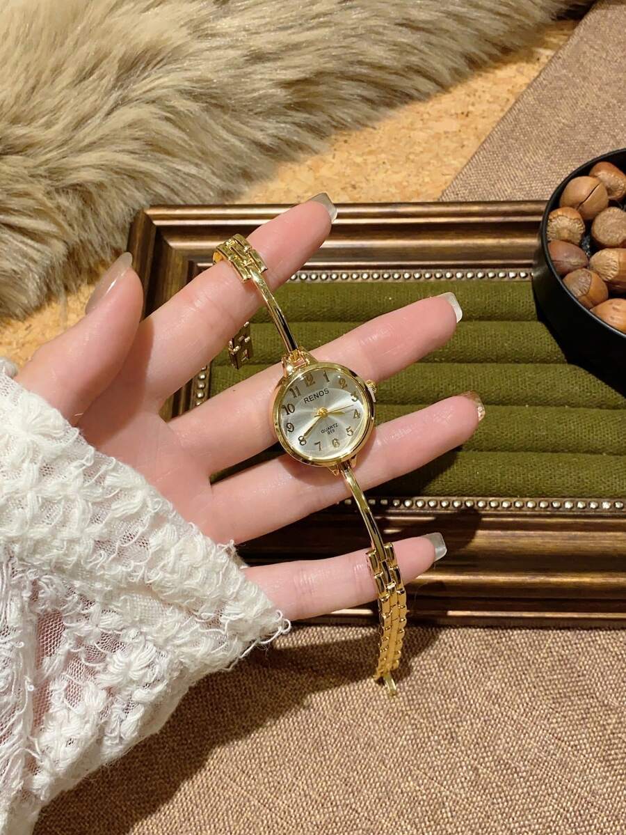 腕時計 レディース クォーツ 1個 エレガントな小さな文字盤 シルバー&ホワイト文字盤 クォーツ レディース 丸型リストウォッチ、拍卖